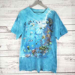 Liquid Blue T Shirt Mens L  Blue Sea Ocean Sea Life Coral Reef Tie Dye 2008 Y2K